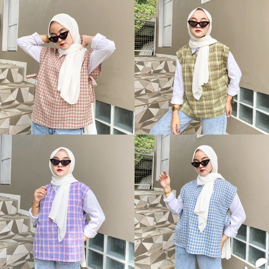 Jual Vest Tartan I Outer Kotak Kotak I Nabil Korea Style I Vest Tali