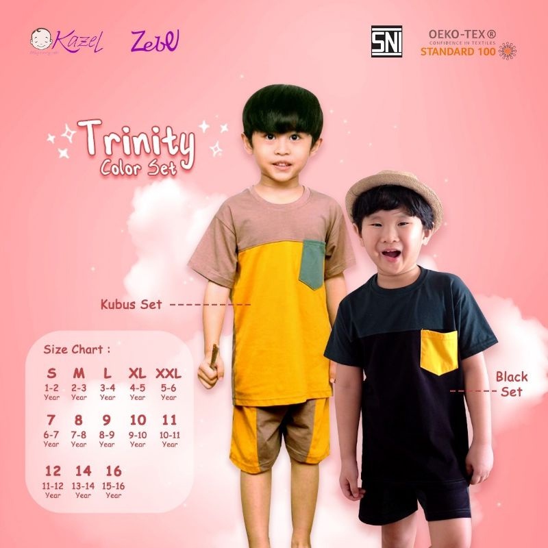 Kazel Zebe Trinity Color Set Baju Setelan Pendek Playset Anak Pocket 3 Warna Unisex Edition