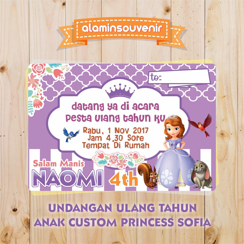 Undangan Ulang Tahun Anak Custom Animasi Princess Sofia