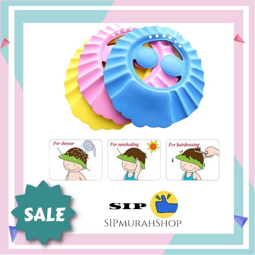 Topi Keramas Mandi Kancing Bayi Anak Ada Penutup Telinga Karakter Cartoon Bahan Sponge / Topi Keramas Bayi Model Kancing / Baby Shower Cap Baby Shampoo Artefak Pelindung Telinga Shampoo