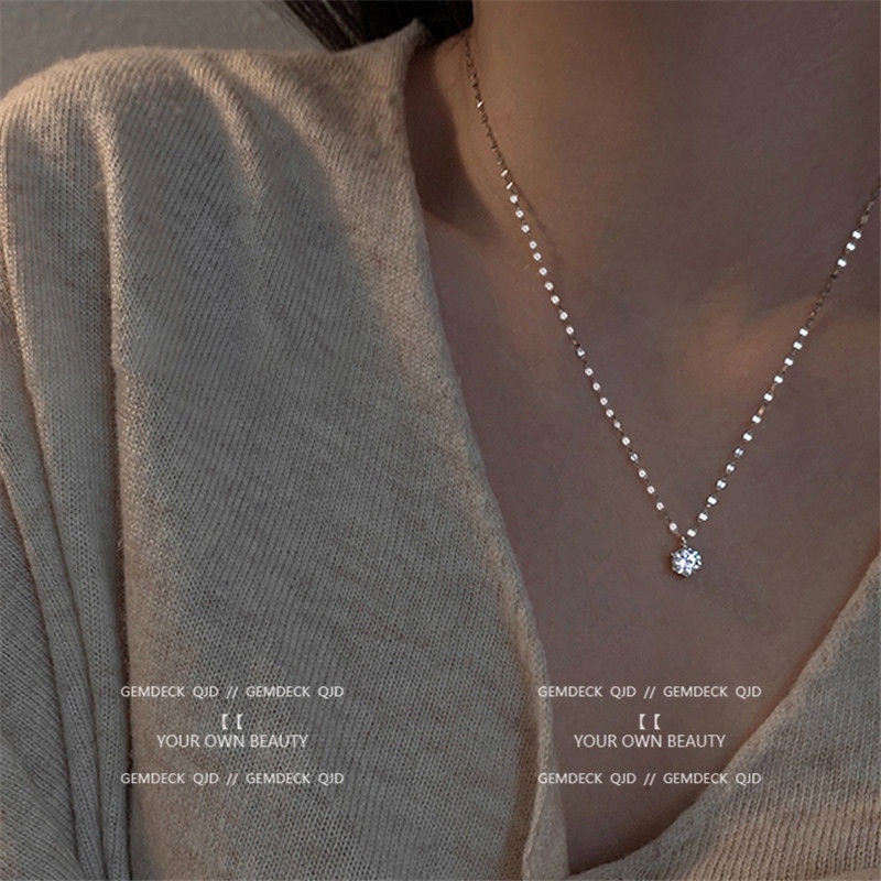 Korean simple jewelry fashion single diamond pendant necklace female clavicle chain new