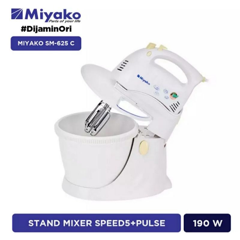 SM 625 Miyako Pencampur Stand Mixer Miyako SM-625 Mixer Adonan SM 625 Putih  Mixer Duduk  190 Watt G