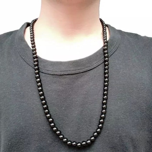 [Bayar di Tempat] KALUNG BLACK JADE ONYX 8 MM KALUNG PRIA WANITA BATU GIOK HITAM