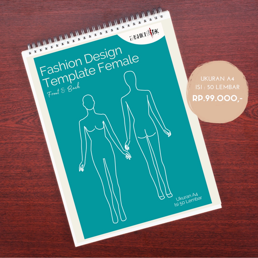 

Buku template wanita pose depan & belakang untuk membuat sketsa busana isi 50 lembar kertas ukuran A4.
