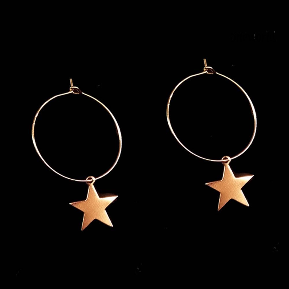 OW@ Fashion Women Simple Star Charm Big Circle Hoop Earrings Party Jewelry Gift