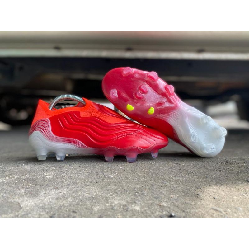 Sepatu Sepak Bola Soccer Adidas Copa Sense+ laceless tanpa tali FG - Red White Solar Red