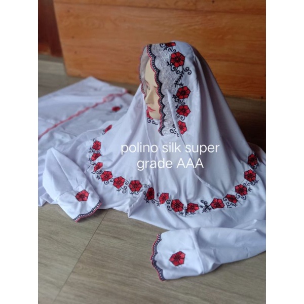 (grosir) mukena bordir kudusan kain polino silk || bahan adem bordir simple dan cantik