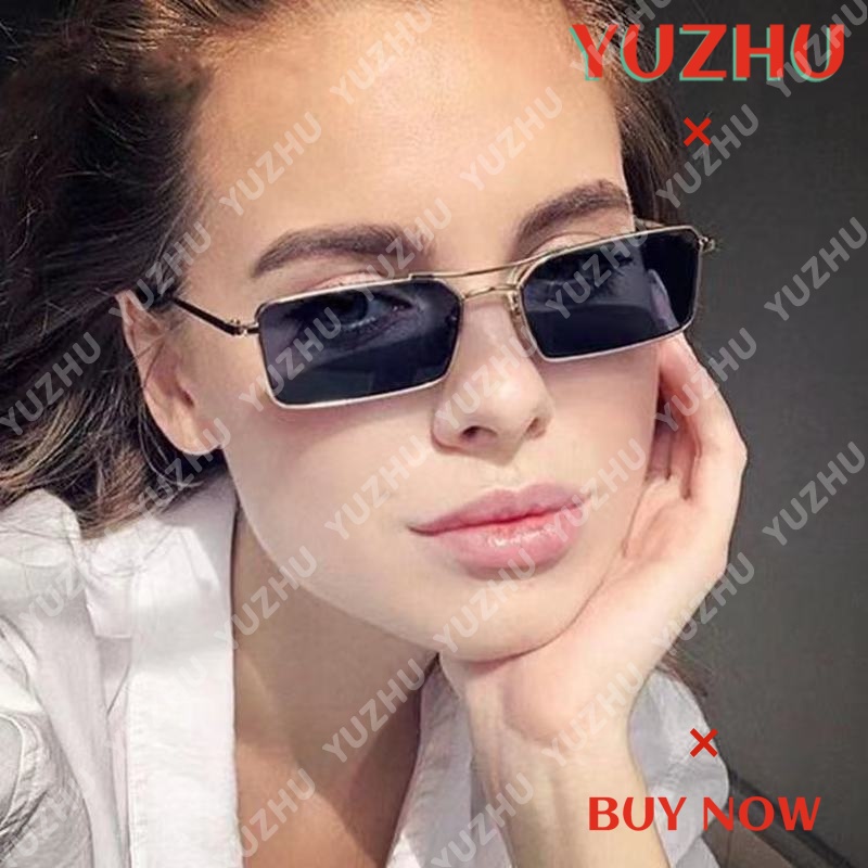 (YUZHU) COD Classical Kacamata Hitam Retro Gaya Wanita Rectangle Metal Frame Kacamata Sunglasses Women