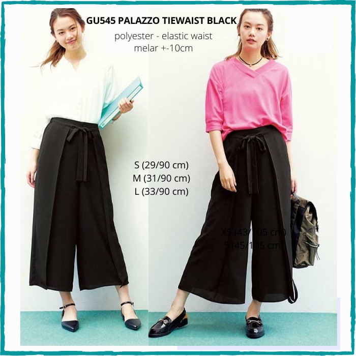 Celana Kulot Wanita Murah GU by Uniqlo 545 Palazzo Tiewaist Black/ Navy
