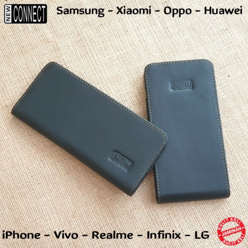 Leather case samsung iphone vivo xiaomi oppo model slim fit