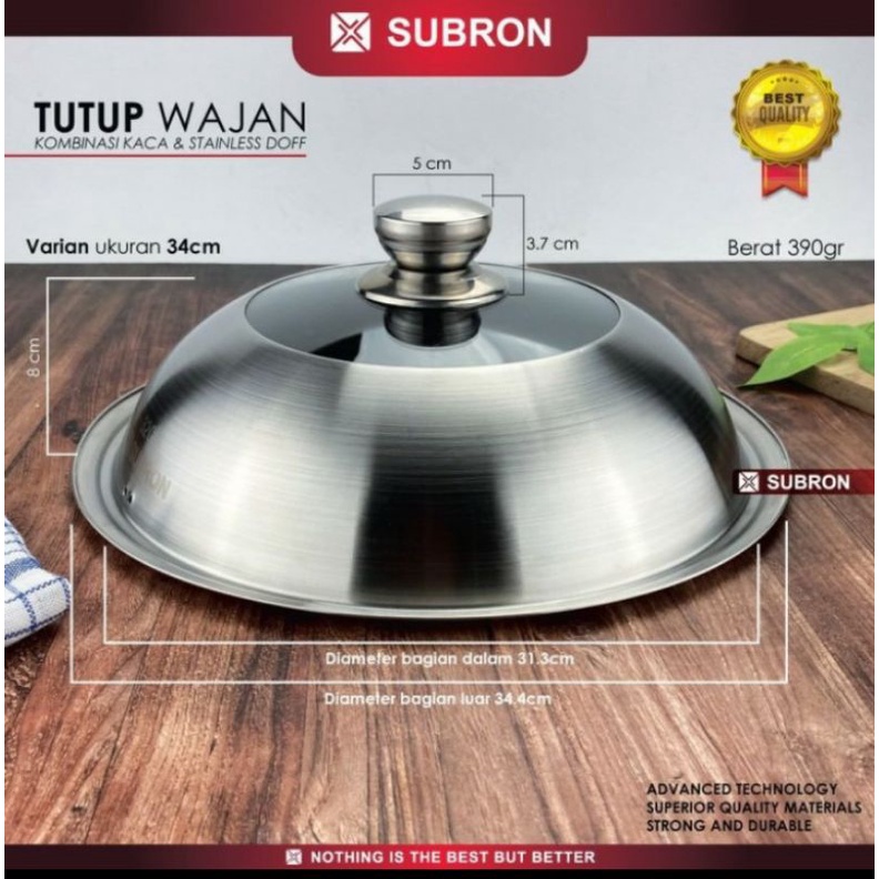 Tutup Wajan Panci  Subron Multifungsi Stainless Kombinasi Kaca 34 Cm