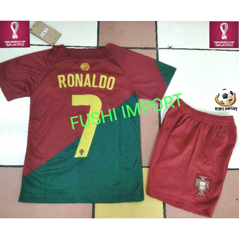 Setelan Jersey Baju Bola Portugal Home Kids Anak World Cup Piala Dunia 2022 Fullset Satu Set Grade Ori