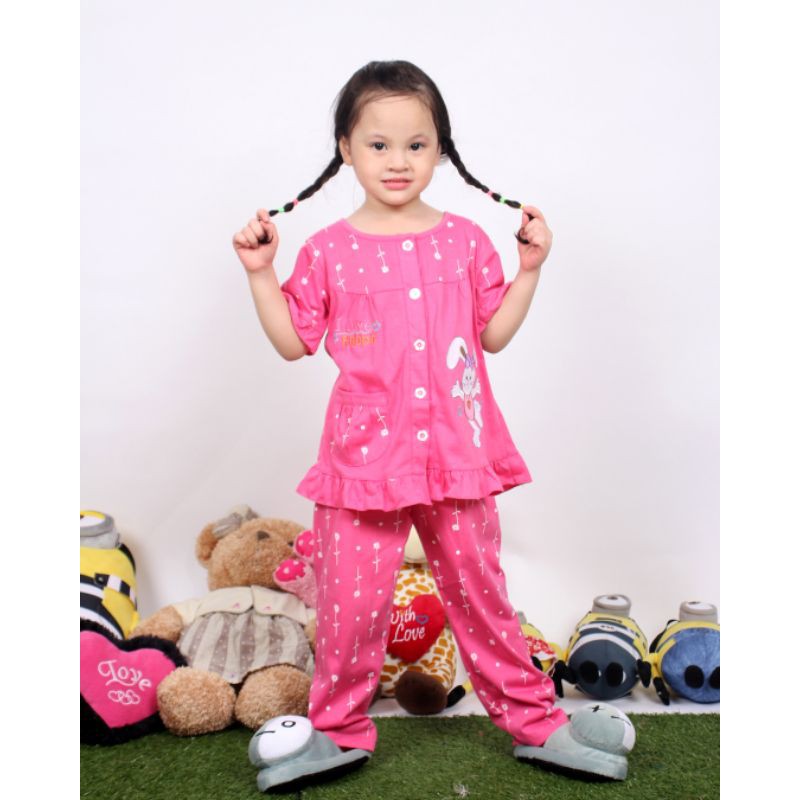 BAJU TIDUR KAOS ANAK PEREMPUAN 1-9 TAHUN MOTIF RANDOM LENGAN PENDEK CELANA PANJANG