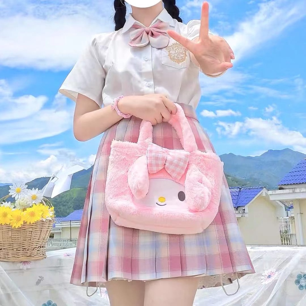 Tas Tote Bag Melody Kuromi Cinnamoroll Bahan Plush