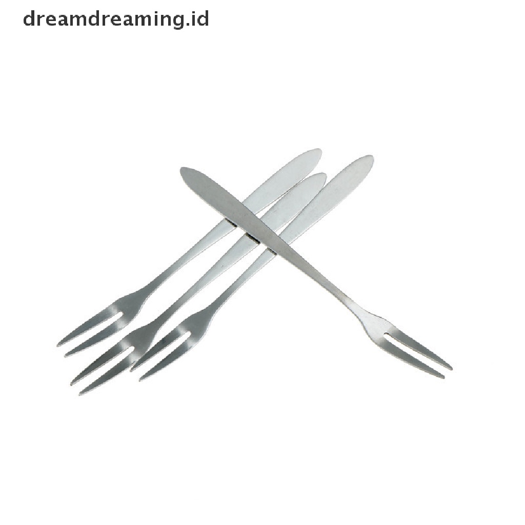 (Dreamdreaming.Id) 6pcs Garpu Dua Gigi Bahan Stainless Steel Untuk Buah / Kue / Dessert