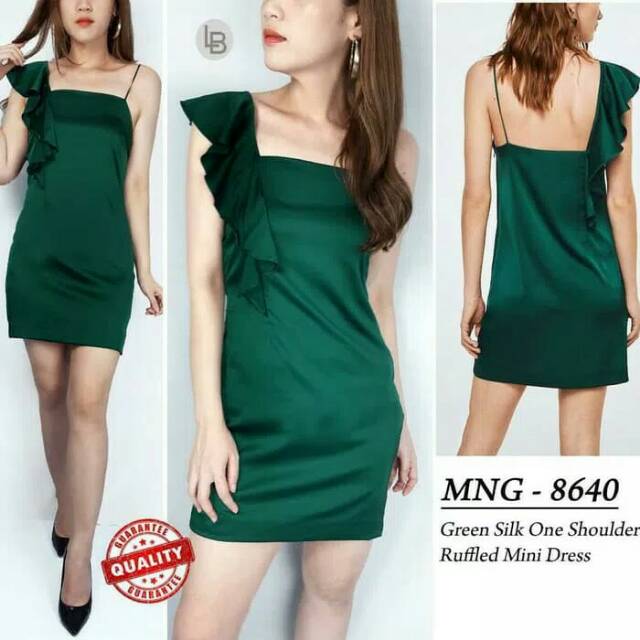 green silky dress