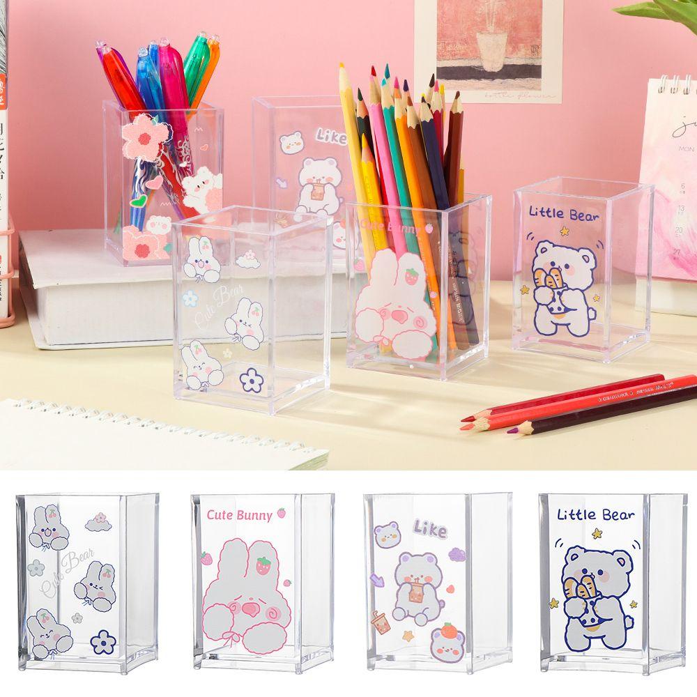 R-flower Pen Holder Organizer Meja Brush Kosmetik Persegi Kartun