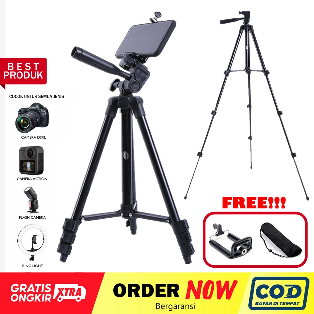 Tripod kamera 1 meter WT-3120A black edition free holder u penjepit hp bahan stainless tebal stand camera hp DSLR &amp; paket youtuber mic + splitter - dinno.id