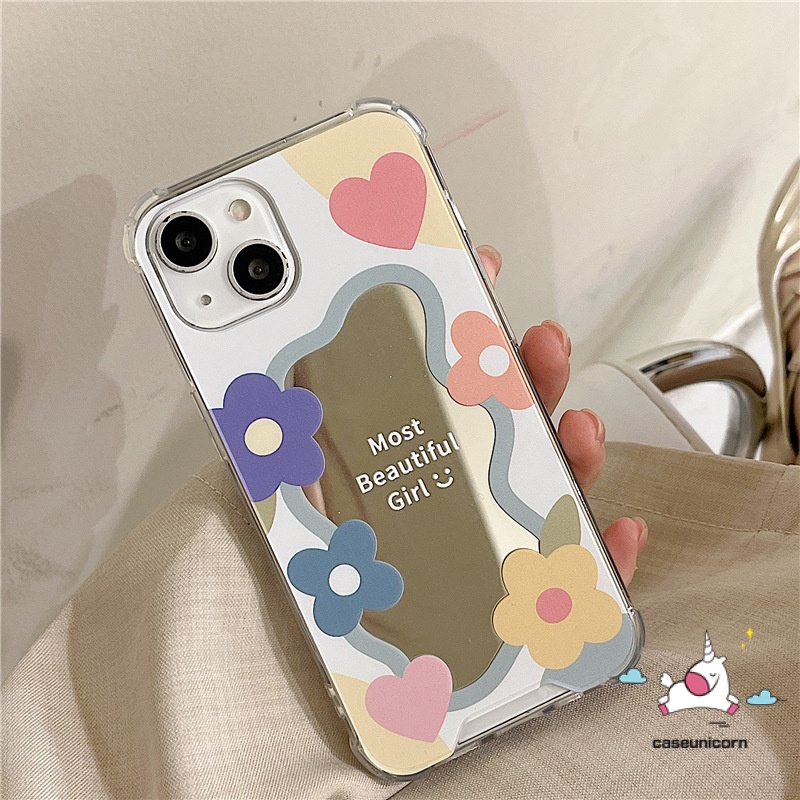 Soft Case Motif Bunga Dengan Cermin Untuk iPhone 7plus 8plus 7 8 Plus 11 13 12 Pro MAX X XR XS MAX SE 2020