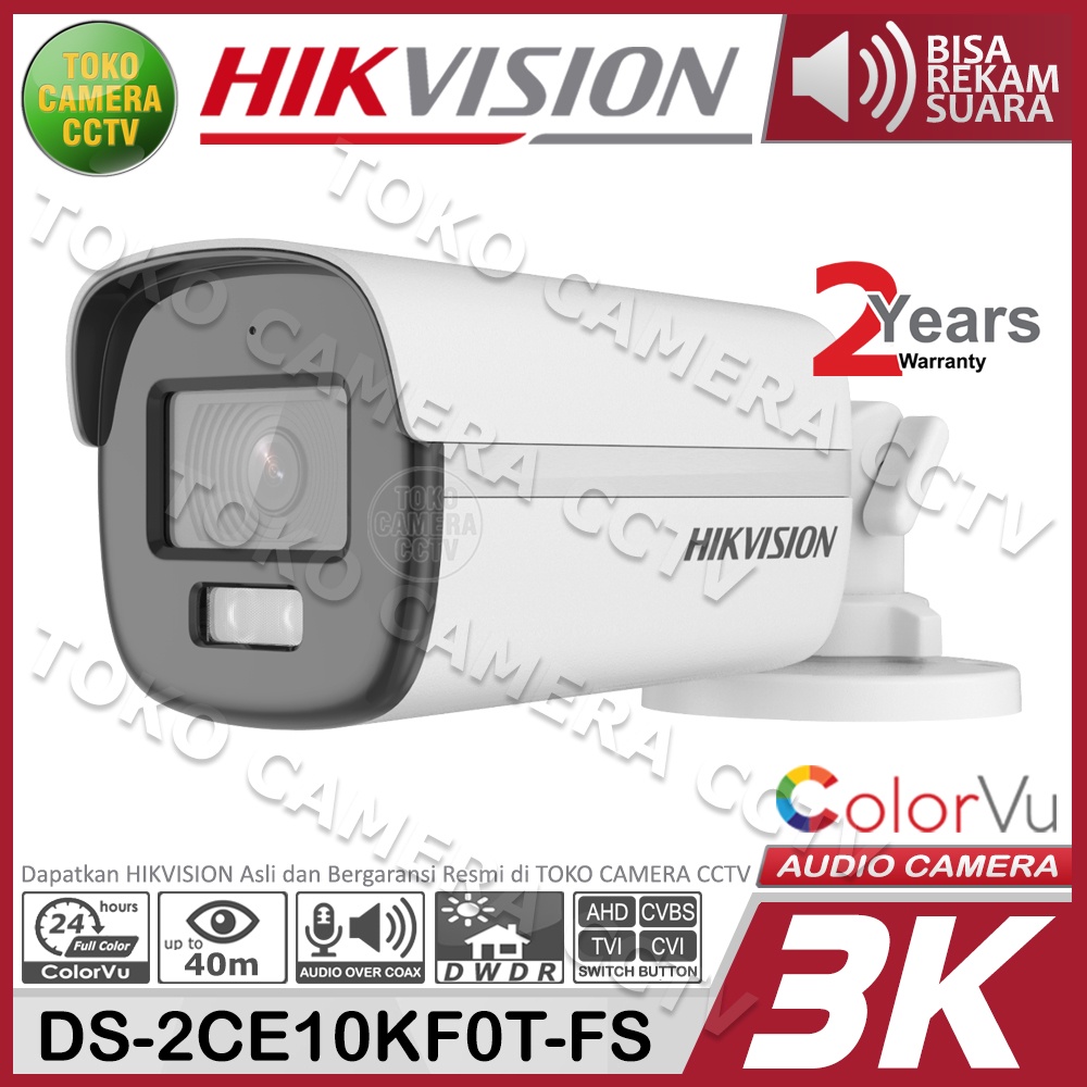 KAMERA CCTV OUTDOOR 3K 5MP COLORVU AUDIO HIKVISION DS-2CE12KF0T-FS