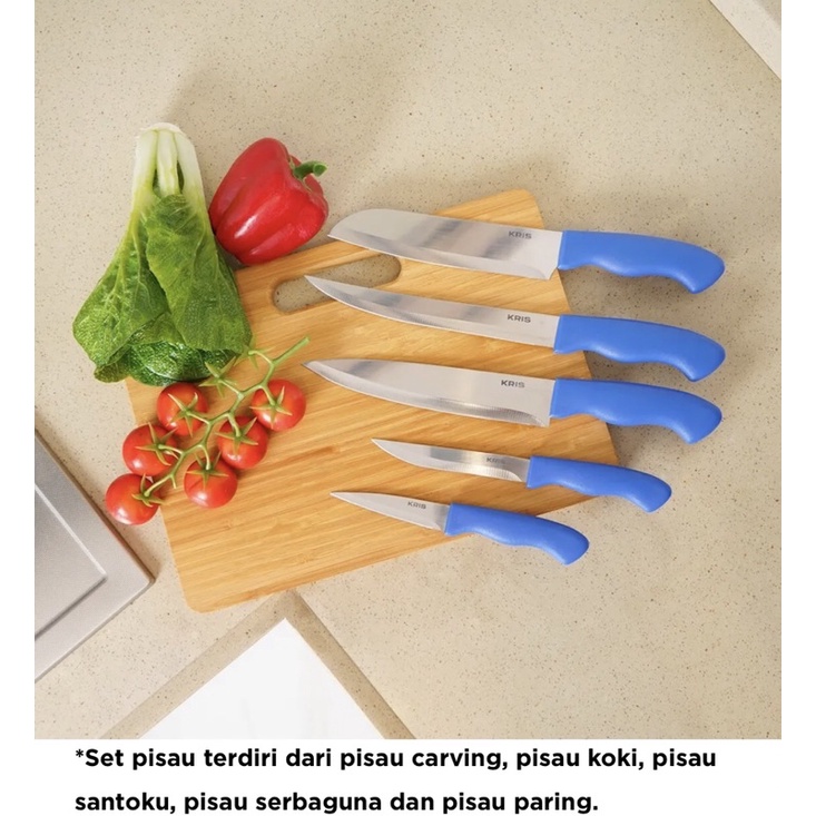 KRISCHEF SET-6PCS PISAU DAPUR BIRU/ACE KNIFE BLOCK SET OF 6 BLUE/ACE PISAU DAPUR SERBAGUNA KRISCHEF 6-SET BIRU