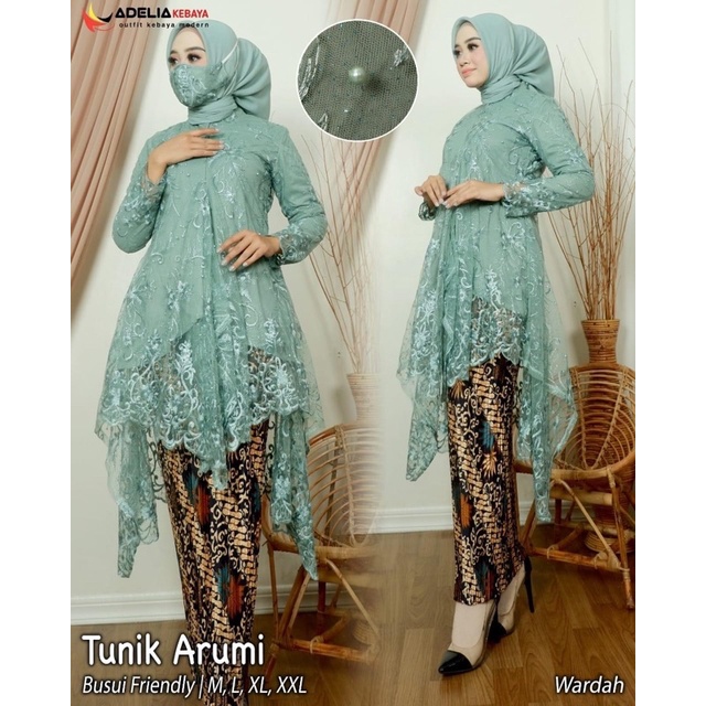 Kebaya Tunik Modern Tile Panjang Muslimah / Kebaya Pesta  Kondangan Wisuda Muslimah / Kebaya Set-Wardah