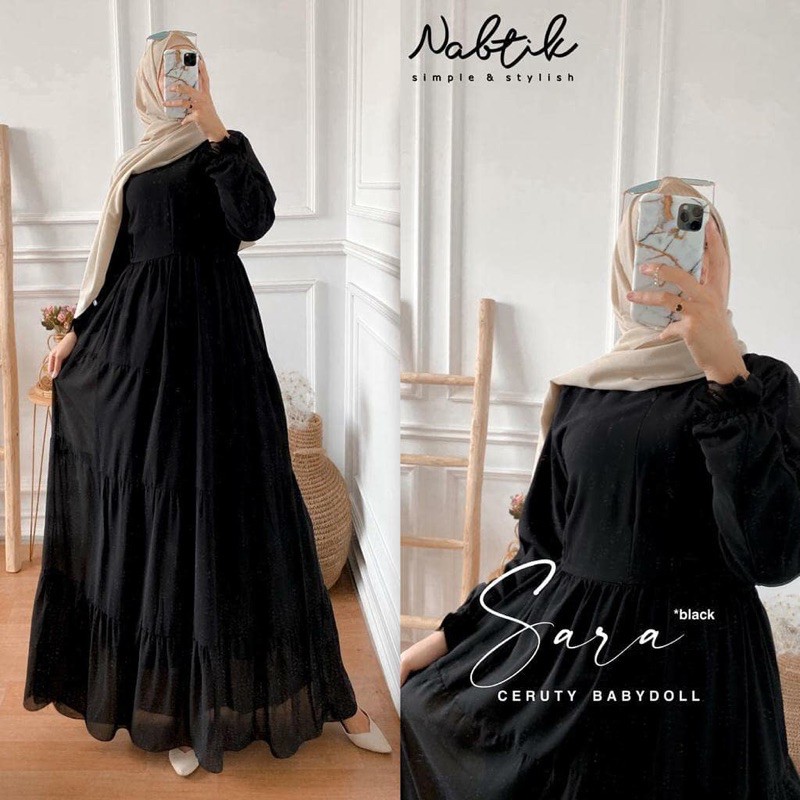 Sara maxy Bahan Cerruty Babydoll LD 110 - Gamis Wanita Busui Friendly