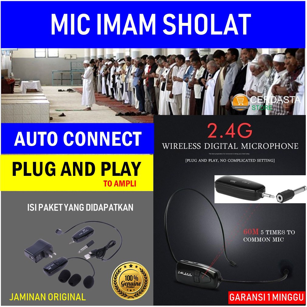 [ BAYAR DITEMPAT ] Di JAMIN.. Original 2,4g Mic Imam Wireless Headset Microphone tanpa kabel