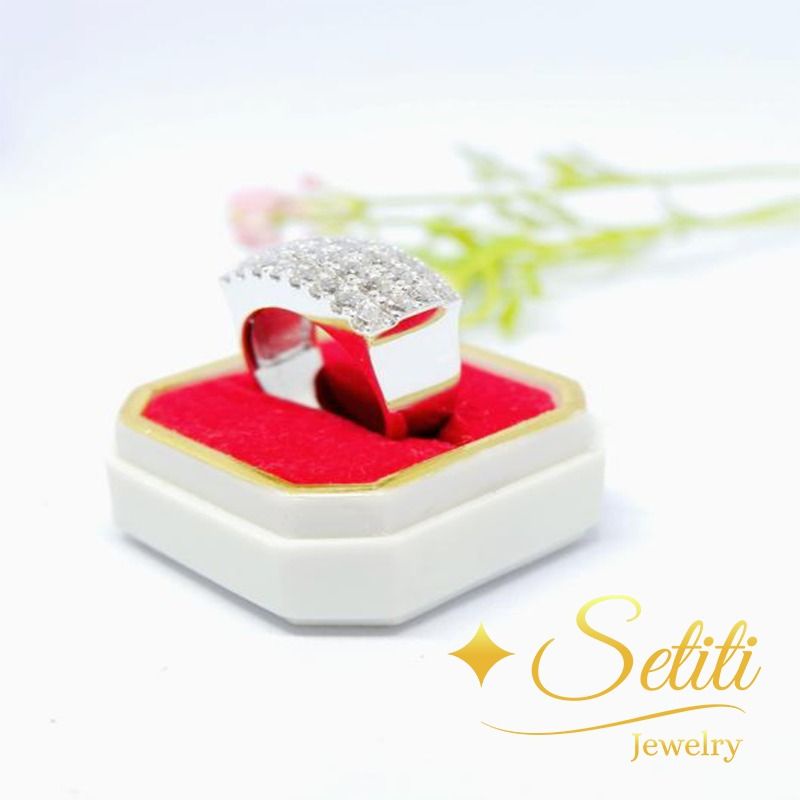 Cincin Polos Tumpuk  Full AD Emas Putih kadar 40%