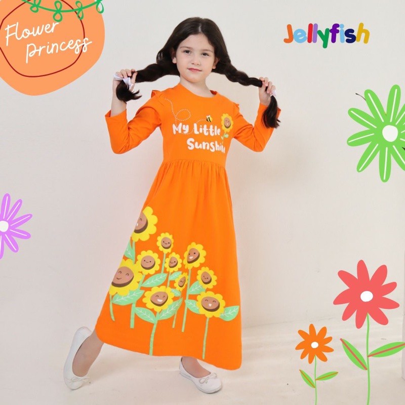 Gamis Long Dres Anak Perempuan Lucu Jelly Fish Flower Princes - Longdress Jellyfish 2 4 6 8 10 Tahun