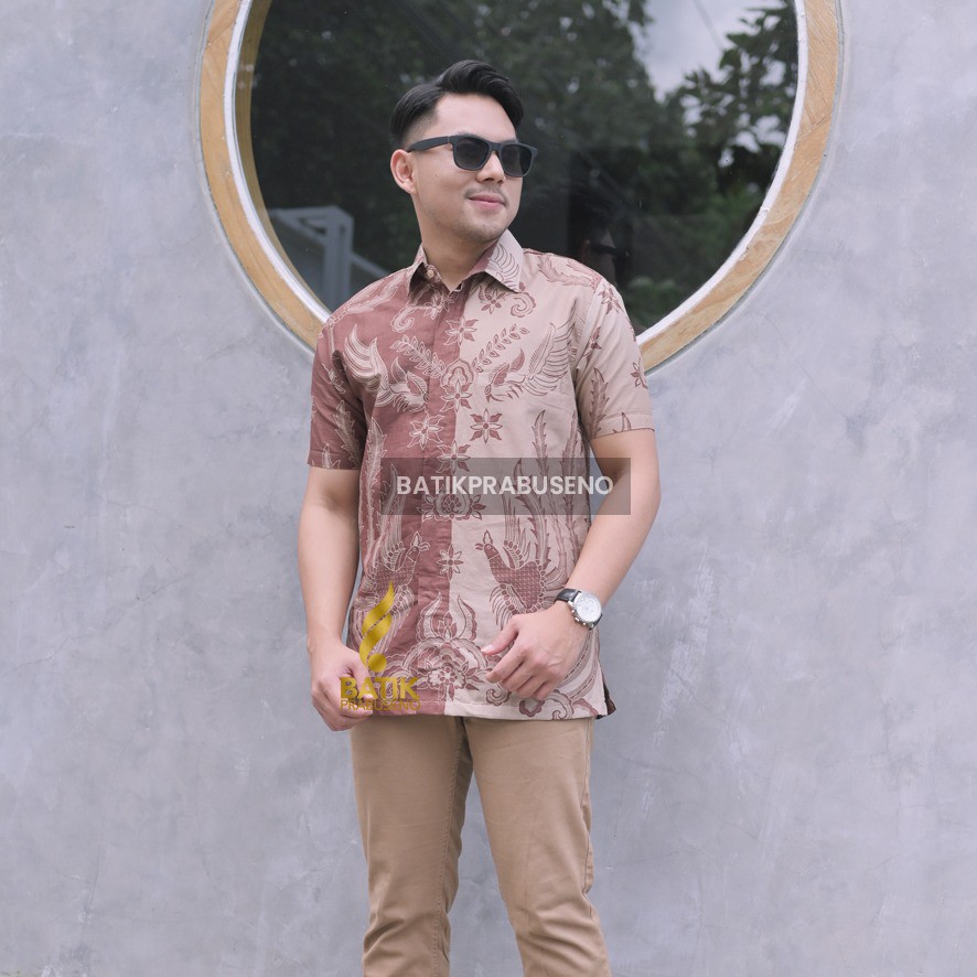 MOTIF GANDARWA KEMEJA BATIK PRIA LENGAN PENDEK KATUN PREMIUM FURING BAJU HEM ATASAN KANTOR SERAGAM K