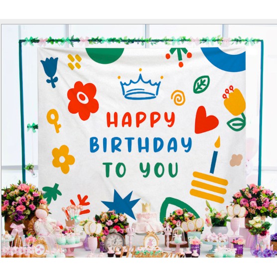 LATAR BACKGROUND DEKORASI ULANG TAHUN HAPPY BIRTHDAY PAJANGAN DINDING ULANG TAHUN 150x130