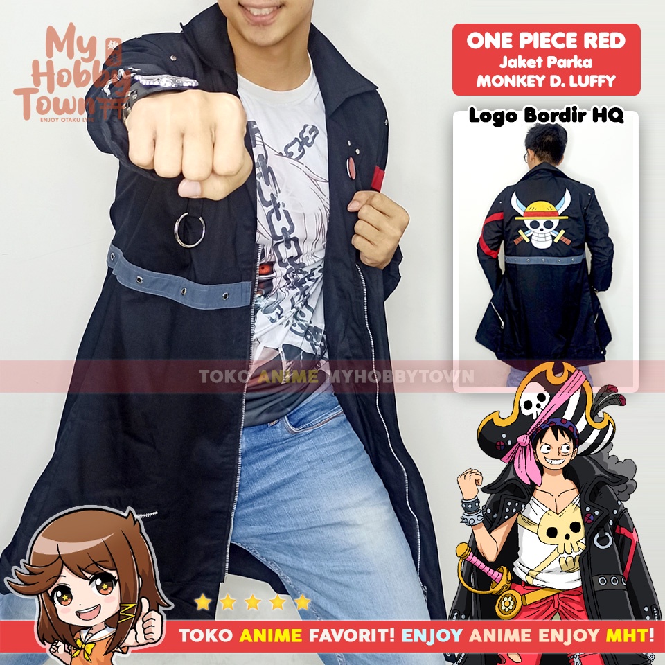 Jubah Jaket Parka Anime One Piece Red Monkey D. Luffy Kostum Cosplay