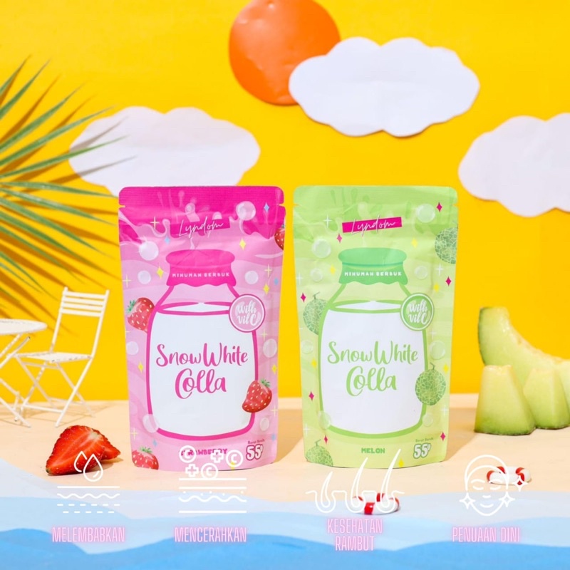 ( JURAGAN ) LYNDOM SNOW WHITE COLLA MELON 55gr / collagen drink / minuman collagen/ snow white collagen / snow white colla strawberry / snow white colla melon / collagen melon / collagen strawberry