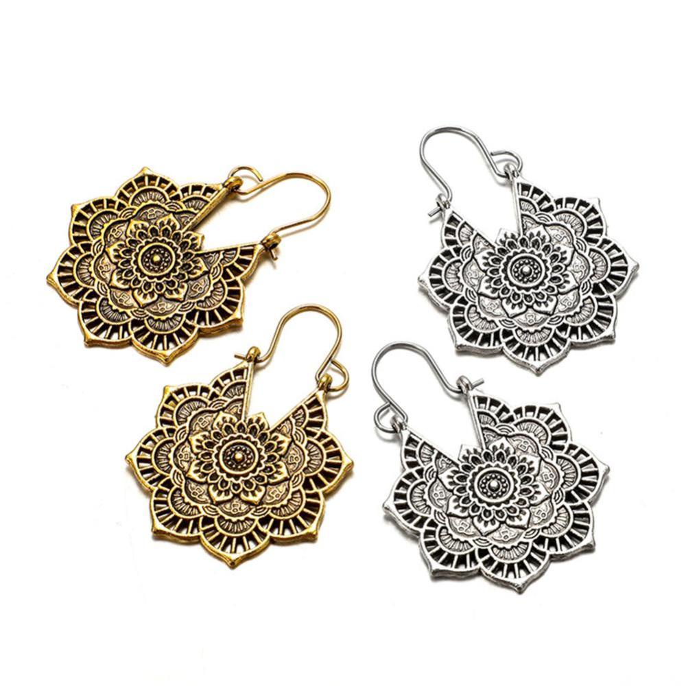 Timekey Anting Tusuk Gantung Desain Ukiran Bunga Hollow Gaya Retrobohemian Untuk Wanita A1K4