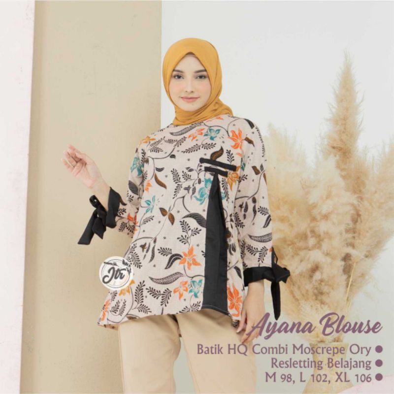 Atasan Batik Wanita Modern / Blouse Batik Kombinasi Mosscrepe Size M, L, XL ( ORIGINAL )