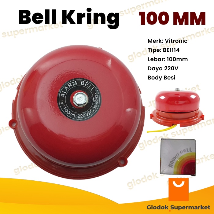 Bel Kring 100mm Vitronic BE1114 Bell Listrik Sekolah Pabrik Fire Alarm Round 220v