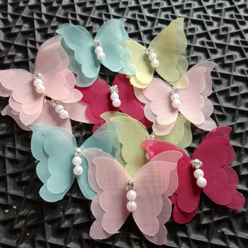 bunga organza motif kupu kupu/ukuran 5 cm