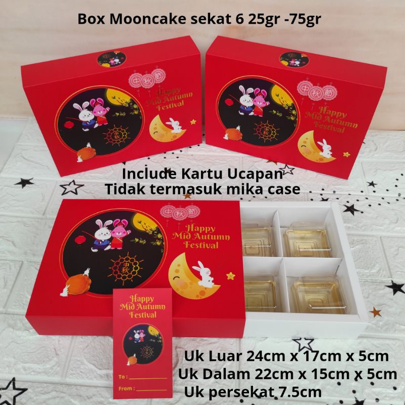 

Box Mooncake sekat 6 utk 25-75gr uk 22x15x5 cm