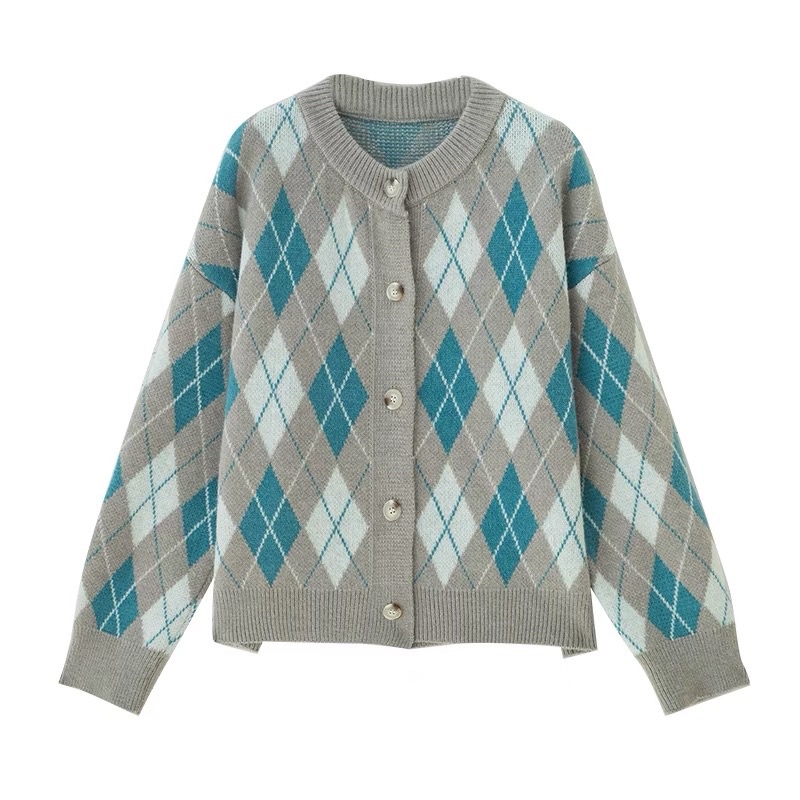 [ready stock] jieun argyle cardigan | atasan outer luaran kotak kotak plaid gaya korea aesthetic ungu coklat