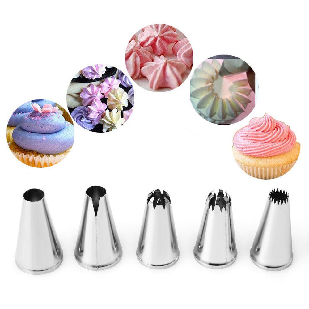 Populer 5PCS /SET Icing Piping Nozzle Bakery Pastry Tips Stainless Steel Cupcake Baking Mold