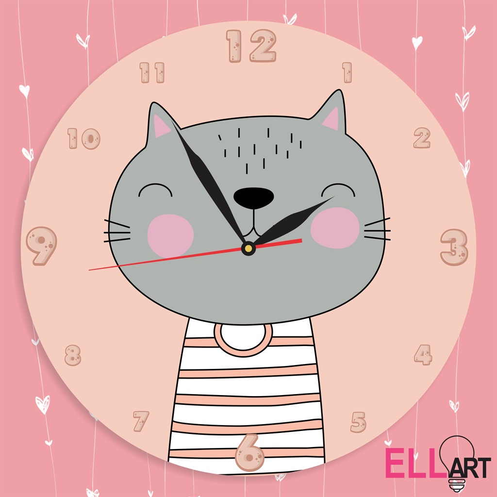 Jam Dinding Kayu Motif Kucing Dekorasi Kamar Anak Cute Cat Home Decor Minimalis
