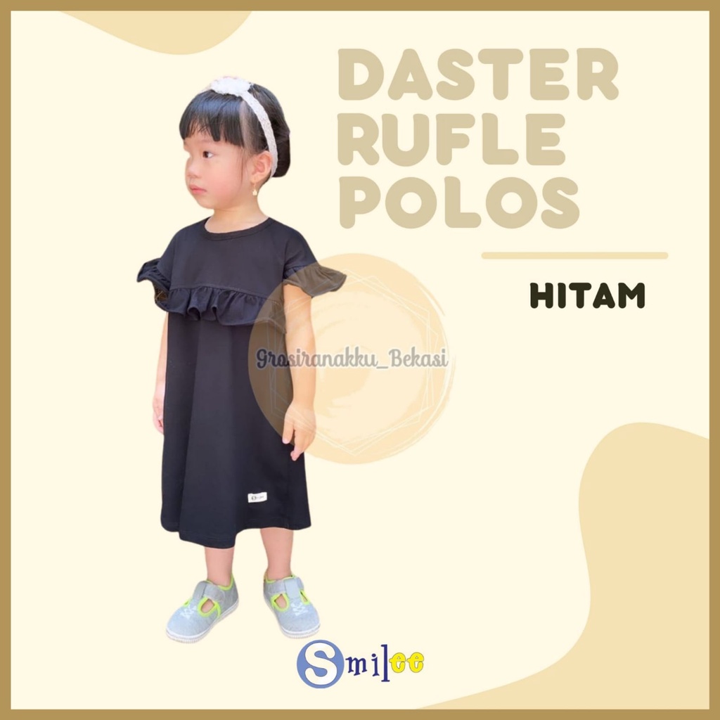 Daster Anak Rufel Polos Smilee Warna Hitam size 1-5Tahun