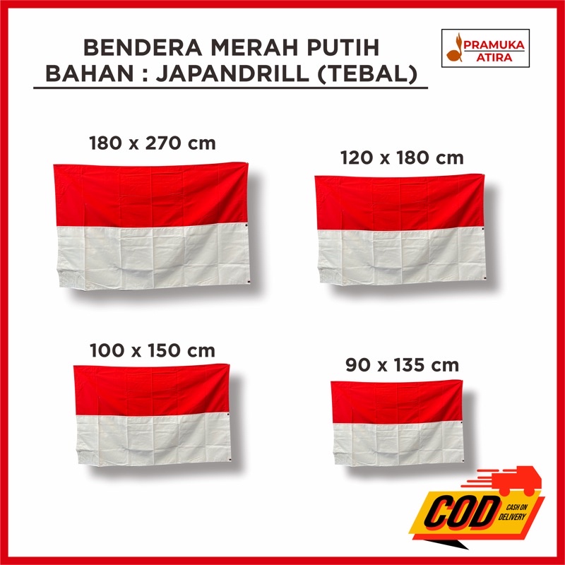 Bendera Merah Putih Lapangan Kain Japandrill/Americandrill IMPORT - Ukuran Besar - Pakai Segitiga