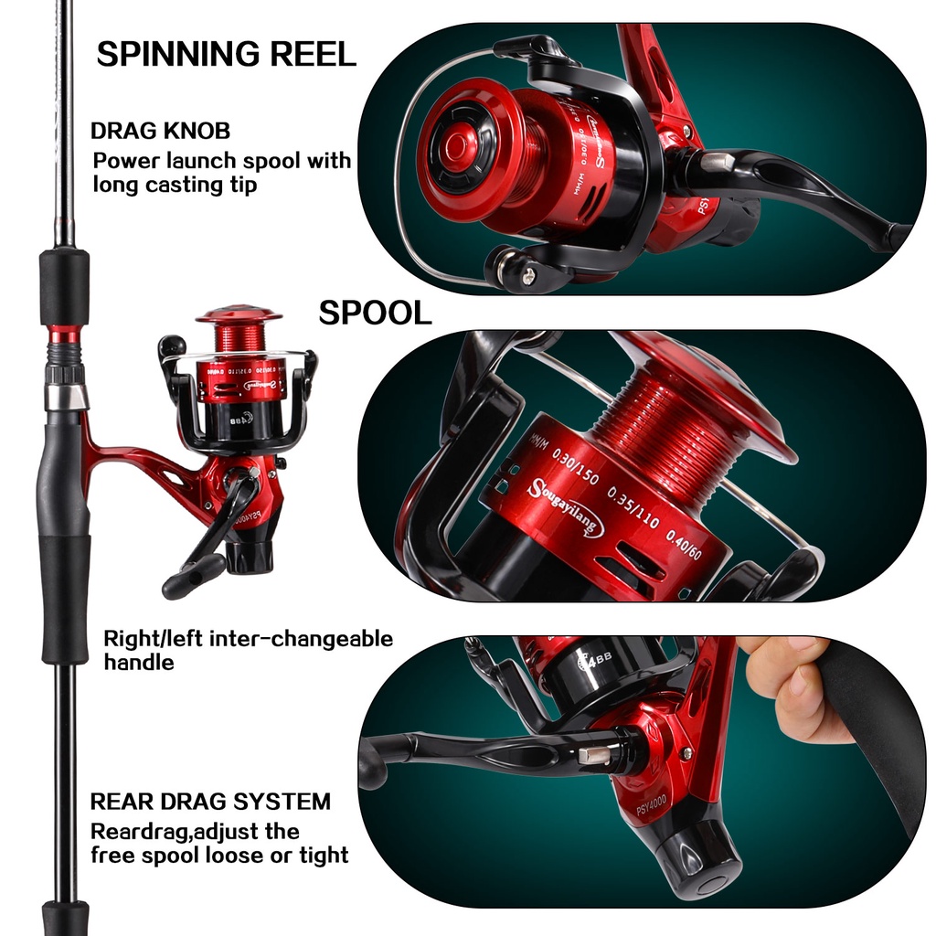 Set Pancing 2 Bagian 1.8M-2.1M Fishing Rod dan 5.2:1 Fishing Reel Set Umpan Line Full Combo