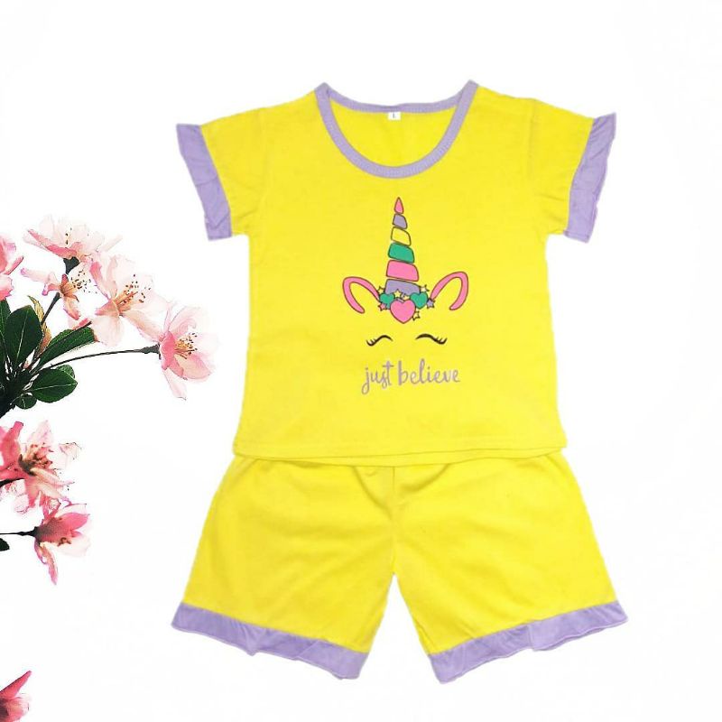 Setelan anak peremuan/ laki-laki / Baju anak perempuan & laki- laki / Baju anak 1-7 tahun-Just Believe kuning