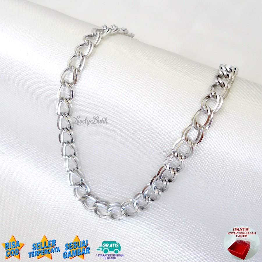 Lovelybutik Gelang Tangan Titanium Anti Karat M4rini  Gelang Rantai Polos Wanita Titanium anti Luntur Ukuran 18 Cm BONUS KOTAK PERHIASAN