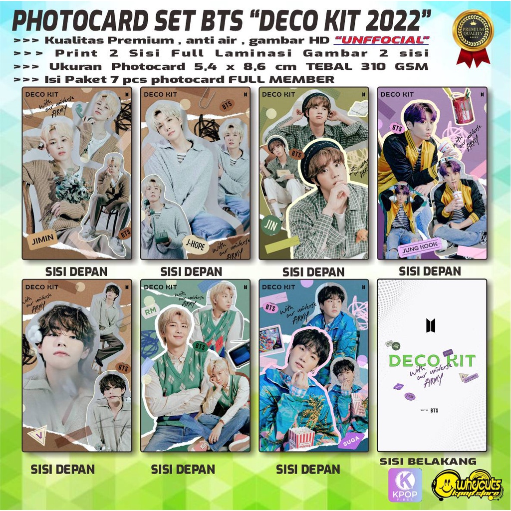 PHOTOCARD SET PC KPOP BTS DECO KIT 2022 VERSION / PRINT 2 SISI FULL SUPER GLOSSY / ANTI AIR / ISI 7 PCS FULL SET