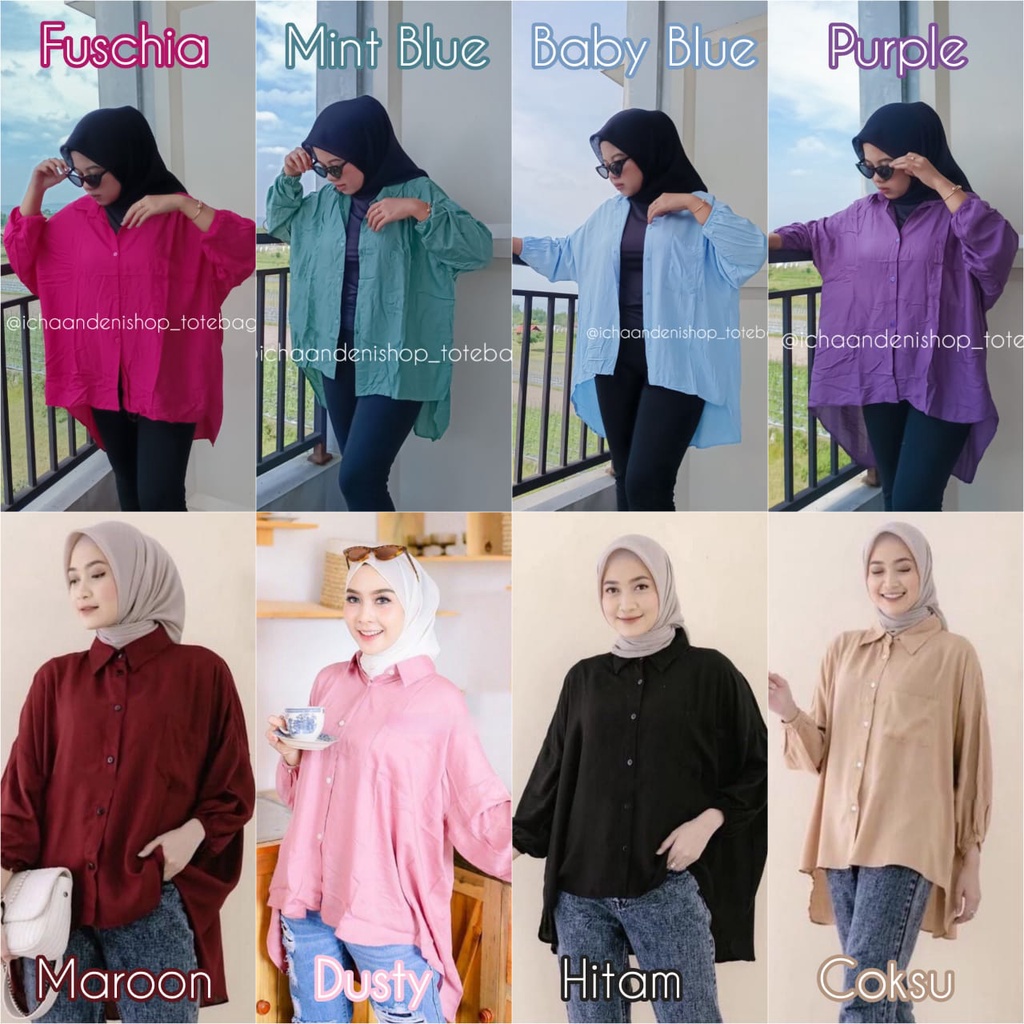 Kemeja Oversize Wanita Kemeja Rayon Oversize Korea Kemeja Polos Lengan Panjang Bigsize Ld 130