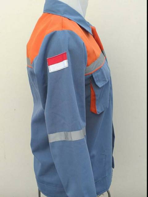 SERAGAM BAJU SAFETY ABU ABU KOMBINASI ORANYE